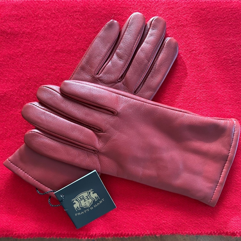 NWT Pratt and Hart Womens Burgundy Red‎ Leather Gloves Size 7.5 Thinsulate Soft
